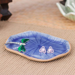 Celadon ceramic catchall, 'Dreamy Dragonfly' - Handcrafted Blue Dragonfly-Themed Celadon Ceramic Catchall