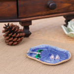 Celadon ceramic catchall, 'Dreamy Dragonfly' - Handcrafted Blue Dragonfly-Themed Celadon Ceramic Catchall