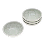 Celadon ceramic appetizer bowls, 'Elephant Herd' (set of 4) - 4 Green Celadon Ceramic Elephant Themed Appetizer Bowls