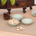 Celadon ceramic appetizer bowls, 'Elephant Herd' (set of 4) - 4 Green Celadon Ceramic Elephant Themed Appetizer Bowls