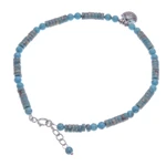 Silver beaded charm anklet, 'Oceanic Charm' - Reconstituted Turquoise Beaded Anklet with Silver Charm