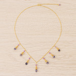 Gold-plated iolite and amethyst waterfall necklace, 'Ocean Chic' - 24k Gold-Plated Iolite and Amethyst Waterfall Necklace