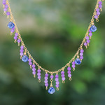Gold-plated kyanite and amethyst waterfall necklace, 'Lilac Sweet' - 24k Gold-Plated Kyanite and Amethyst Waterfall Necklace