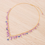 Gold-plated kyanite and amethyst waterfall necklace, 'Lilac Sweet' - 24k Gold-Plated Kyanite and Amethyst Waterfall Necklace