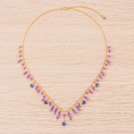 Gold-plated kyanite and amethyst waterfall necklace, 'Lilac Sweet' - 24k Gold-Plated Kyanite and Amethyst Waterfall Necklace