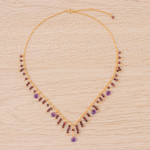 Gold-plated amethyst and garnet waterfall necklace, 'Stylish Rose' - 24k Gold-Plated Amethyst and Garnet Waterfall Necklace