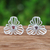 Garnet button earrings, 'Adoration Bloom' - Floral Openwork Sterling Silver Garnet Button Earrings