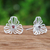 Garnet button earrings, 'Adoration Bloom' - Floral Openwork Sterling Silver Garnet Button Earrings