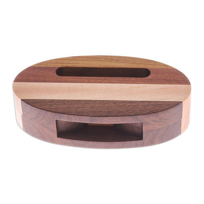 Altavoz de teléfono de madera - Altavoz para teléfono de madera de arce y teca marrón ovalada tallada a mano