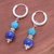 Lapis lazuli and reconstituted turquoise hoop earrings, 'Fab Duo' - Silver Lapis Lazuli & Reconstituted Turquoise Hoop Earrings (image 2b) thumbail