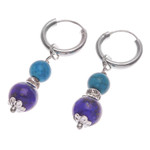 Lapis lazuli and reconstituted turquoise hoop earrings, 'Fab Duo' - Silver Lapis Lazuli & Reconstituted Turquoise Hoop Earrings