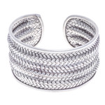 Silver cuff bracelet, 'Mansion Memories' - Silver Cuff Bracelet with Basketweave Pattern from Thailand