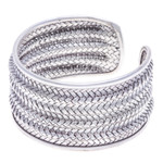 Silver cuff bracelet, 'Mansion Memories' - Silver Cuff Bracelet with Basketweave Pattern from Thailand
