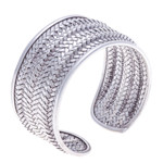 Silver cuff bracelet, 'Mansion Memories' - Silver Cuff Bracelet with Basketweave Pattern from Thailand