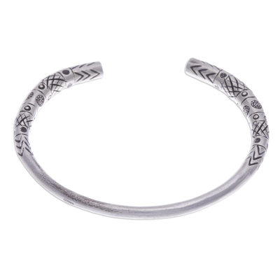 Sterling silver cuff bracelet, 'Ancestral Halo' - Hill Tribe-Themed Sterling Silver Cuff Bracelet