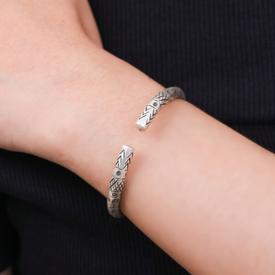 Sterling silver cuff bracelet, 'Ancestral Halo' - Hill Tribe-Themed Sterling Silver Cuff Bracelet