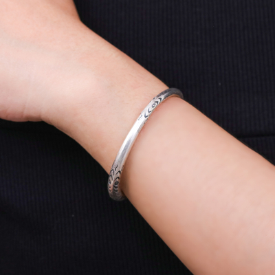 Silver cuff bracelet, 'Celestial Halo' - Hill Tribe-Themed Silver Cuff Bracelet Crafted in Thailand