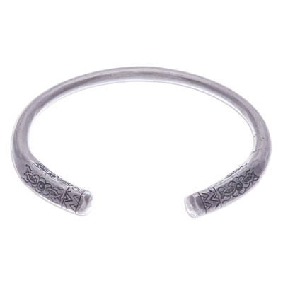 Silver cuff bracelet, 'Legacy Halo' - Polished Silver Cuff Bracelet with Hill Tribe Details