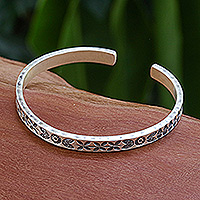 Sterling silver cuff bracelet, 'Forest Signs' - Traditional Floral Sterling Silver Cuff Bracelet