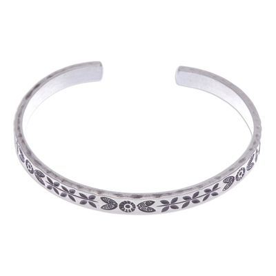 Sterling silver cuff bracelet, 'Forest Signs' - Traditional Floral Sterling Silver Cuff Bracelet
