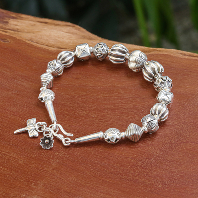 Hill Tribe-Themed Silver Beaded Charm Bracelet - Souls from the