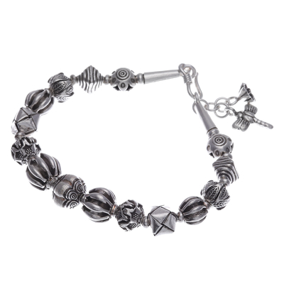 Silver beaded charm bracelet, 'Souls from the Forest' - Hill Tribe-Themed Silver Beaded Charm Bracelet