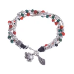 Carnelian and silver beaded charm bracelet, 'Call for Courage' - Hill Tribe-Themed Carnelian and Silver Beaded Charm Bracelet