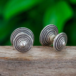 Silver button earrings, 'Hypnotically Radiant' - Polished Round Silver Button Earrings Crafted in Thailand