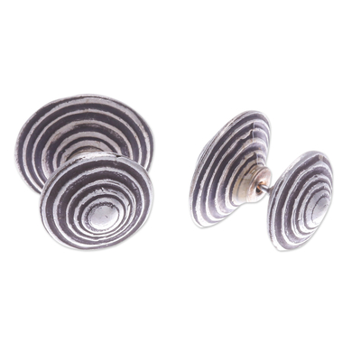 Silver button earrings, 'Hypnotically Radiant' - Polished Round Silver Button Earrings Crafted in Thailand