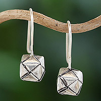 Silver drop earrings, 'Future Me' - Polished Geometric Silver Drop Earrings Crafted in Thailand