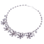 Silver beaded pendant necklace, 'Ethereal Season' - Leafy and Flower-Themed Silver Beaded Pendant Necklace