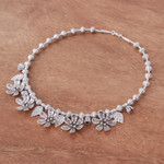 Silver beaded pendant necklace, 'Ethereal Season' - Leafy and Flower-Themed Silver Beaded Pendant Necklace