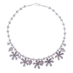 Silver beaded pendant necklace, 'Ethereal Season' - Leafy and Flower-Themed Silver Beaded Pendant Necklace