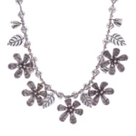 Silver beaded pendant necklace, 'Ethereal Season' - Leafy and Flower-Themed Silver Beaded Pendant Necklace