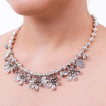 Silver beaded pendant necklace, 'Ethereal Season' - Leafy and Flower-Themed Silver Beaded Pendant Necklace