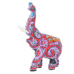 Wood figurine, 'Bewitching Elephant' - Thai Elephant Figurine Hand-Painted in Black Purple & Grey