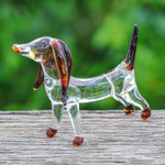 Handblown glass figurine, 'Courage Dachshund' - Handblown Brown Glass Dachshund Dog Figurine