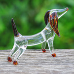 Handblown glass figurine, 'Courage Dachshund' - Handblown Brown Glass Dachshund Dog Figurine