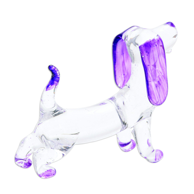 Handblown glass figurine, 'Creativity Beagle' - Handblown Glass Beagle Dog Figurine in Purple