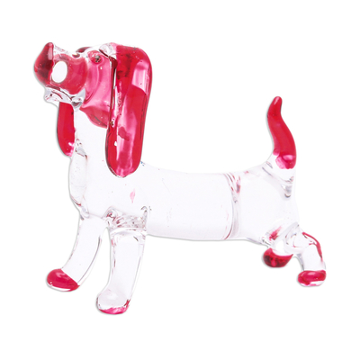 Handblown glass figurine, 'Passion Beagle' - Handblown Glass Beagle Dog Figurine in Red