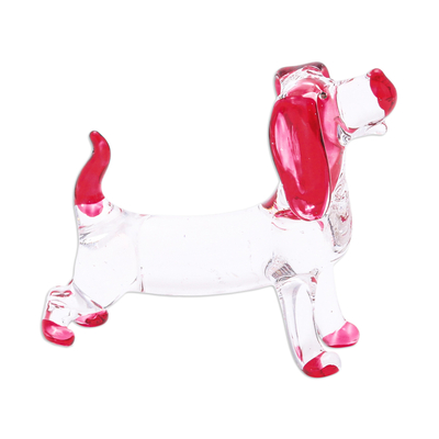 Handblown glass figurine, 'Passion Beagle' - Handblown Glass Beagle Dog Figurine in Red