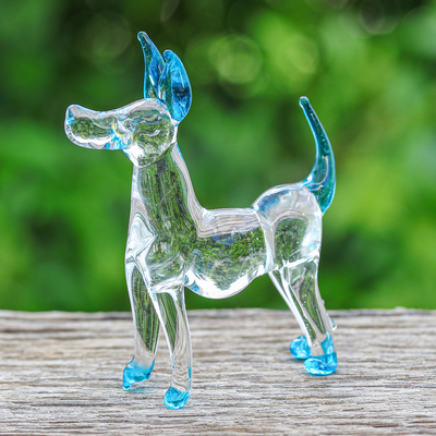 Handblown glass figurine, 'Peace Ridgeback' - Handblown Light Blue Glass Ridgeback Dog Figurine