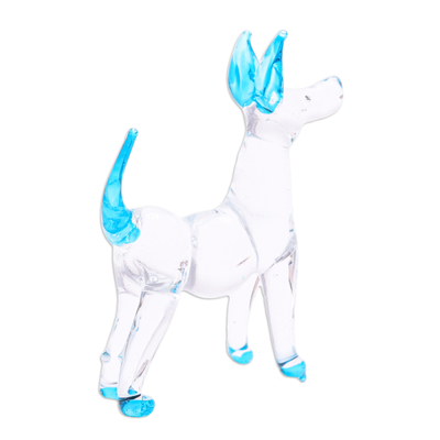Handblown glass figurine, 'Peace Ridgeback' - Handblown Light Blue Glass Ridgeback Dog Figurine