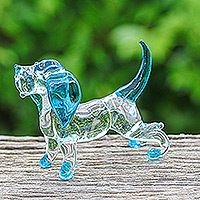 Handblown glass figurine, 'Peace Cocker Spaniel' - Handblown Light Blue Glass Cocker Spaniel Dog Figurine