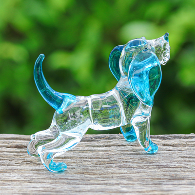 Figura de vidrio soplado a mano. - Figura de perro cocker spaniel de cristal azul claro soplada a mano