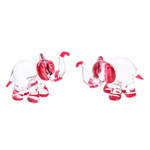 Handblown glass figurines, 'Passion Trunks' (set of 2) - Set of 2 Elephant-Themed Handblown Glass Figurines in Red