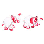 Handblown glass figurines, 'Passion Trunks' (set of 2) - Set of 2 Elephant-Themed Handblown Glass Figurines in Red
