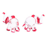 Handblown glass figurines, 'Passion Trunks' (set of 2) - Set of 2 Elephant-Themed Handblown Glass Figurines in Red