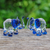 Handblown glass figurines, 'Intuition Trunks' (set of 2) - Set of 2 Elephant-Themed Handblown Glass Figurines in Blue