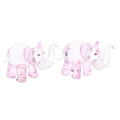 Handblown glass figurines, 'The Pink Giants' (pair) - Pair of Pink-Toned Handblown Glass Elephant Figurines
